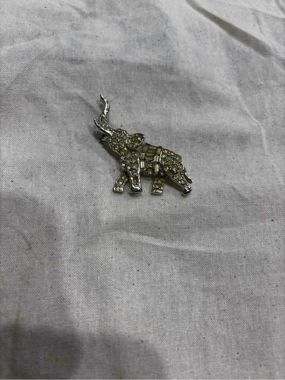 Vintage Silver Tone Rhinestone Elephant Brooch Pin | Lucky Elephant Figural
